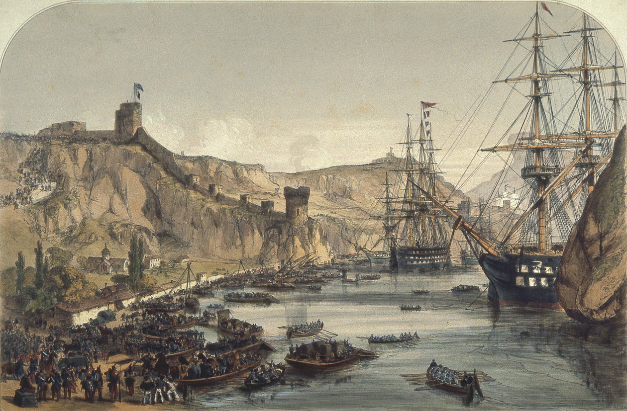 Havnen i Balaklava med utsikt mot Svartehavet, 1859 av English School