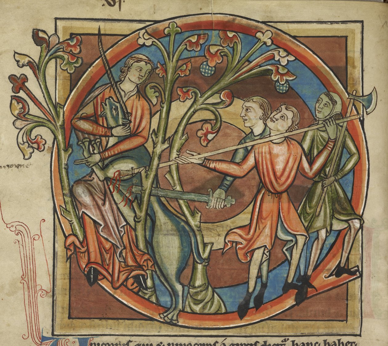 Harley 4751, f.6v Unicorn lokket av en jomfru, illustrasjon fra et 