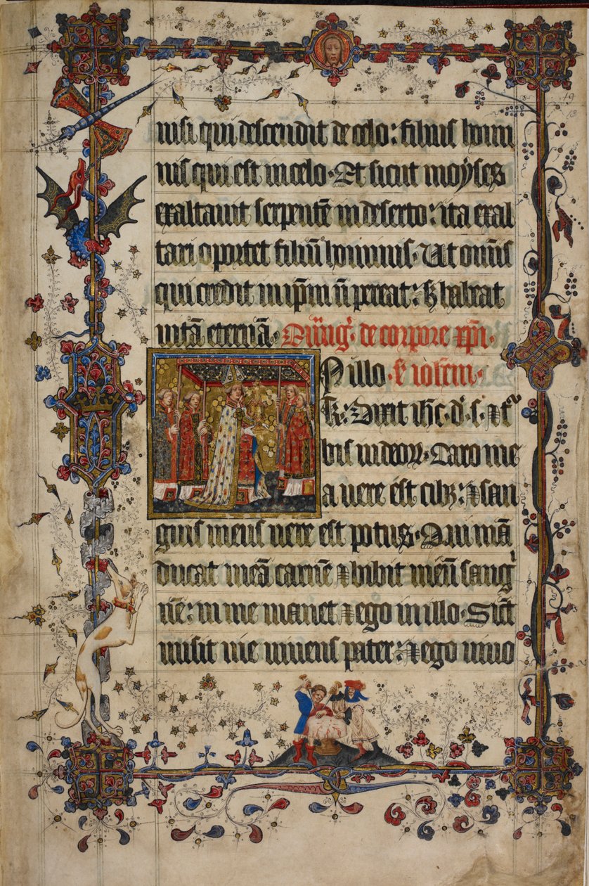 Harley 7026, f.13 The Feast of Corpus Christi, fra Lovel Lectionary, før 1408 (vellum) av English School