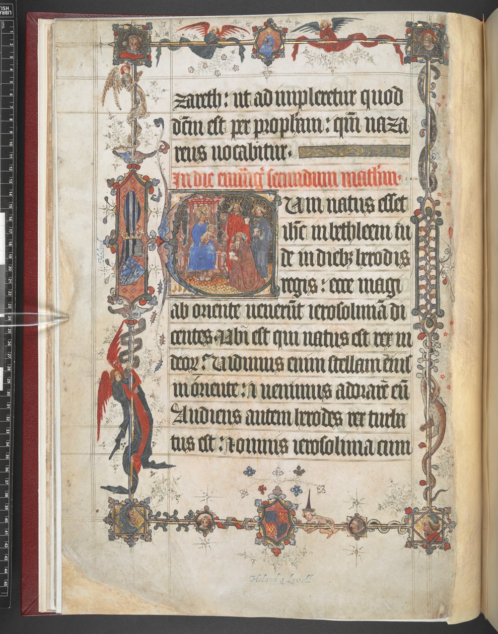 Harley MS 7026, f.7v, Adoration of the Magi historikert initial, fra 
