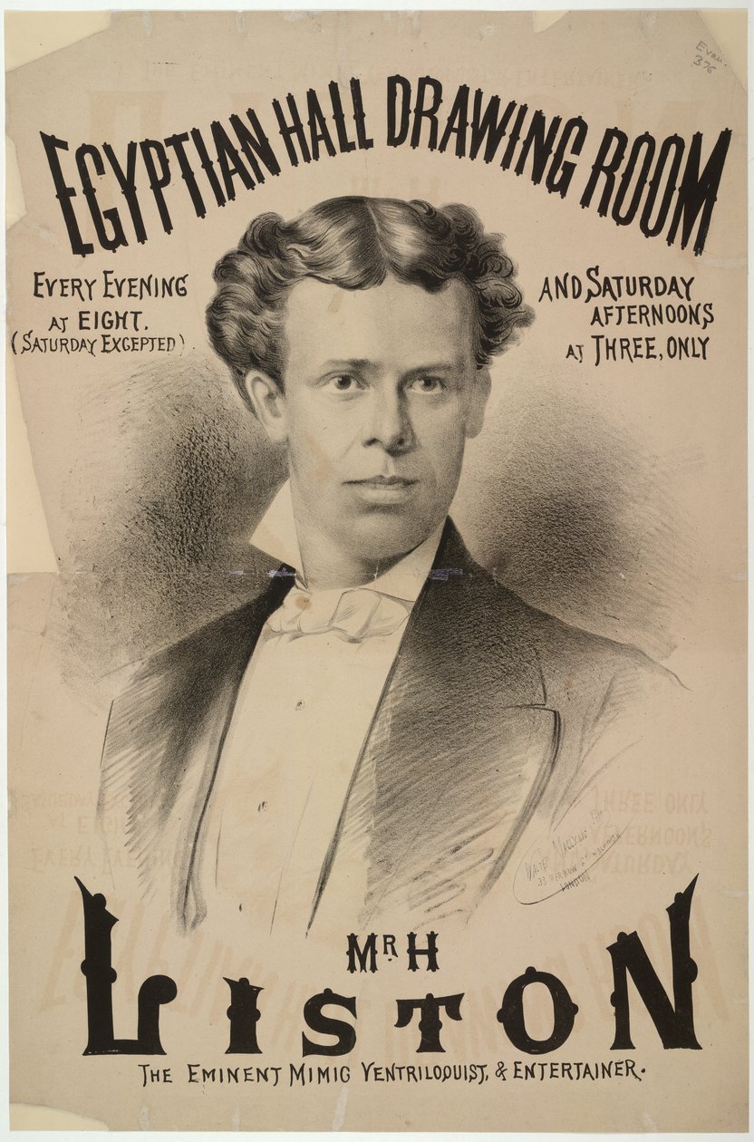 Harry Liston, buktaleren og underholderen, som dukket opp i Egyptian Hall i 1878 (litho) av English School