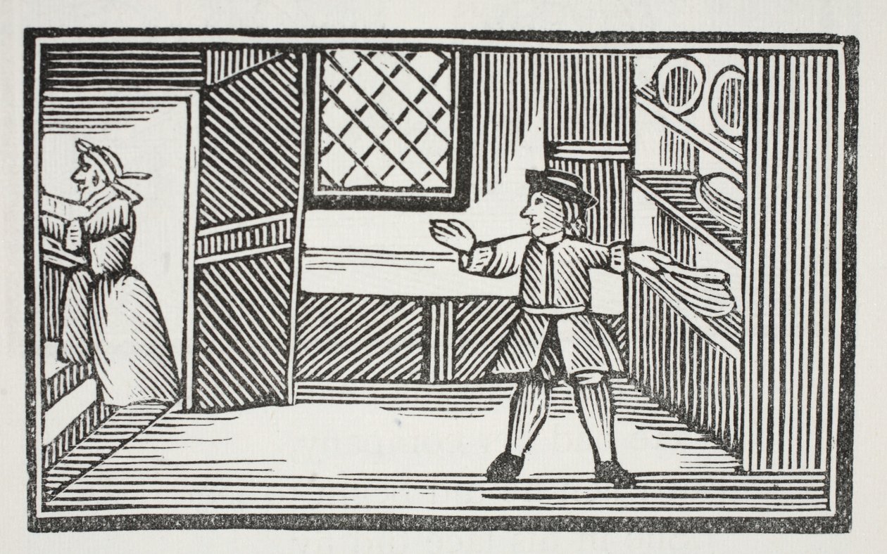 Han gikk til spiskammeret og forsynte seg med brød og smør, illustrasjon fra Chap-books of the Eighteenth Century av John Ashton, pub. 1882 av English School