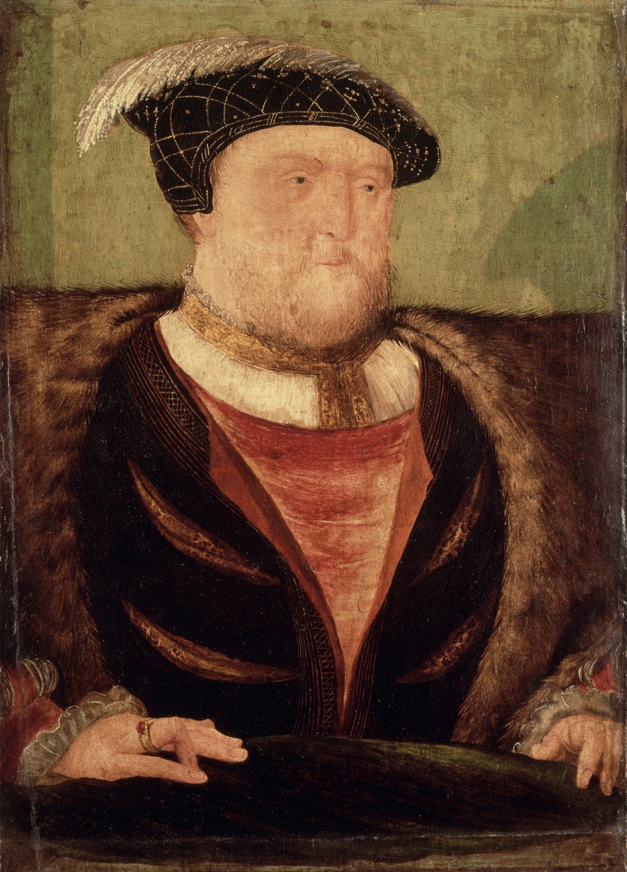 Henry VIII (1491-1547) (olje på panel) av English School