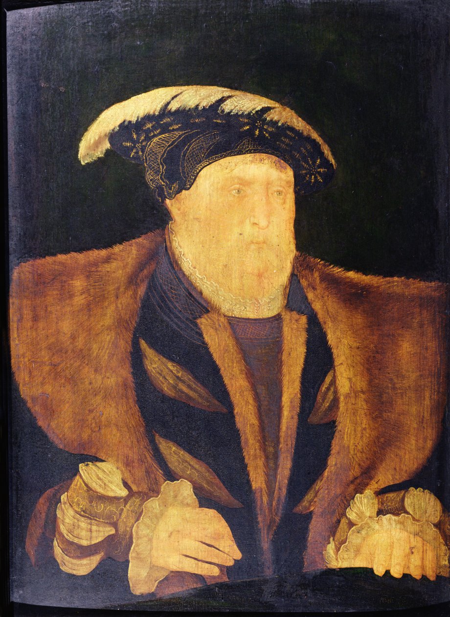 Henry VIII (1491-1547) (olje på panel) av English School