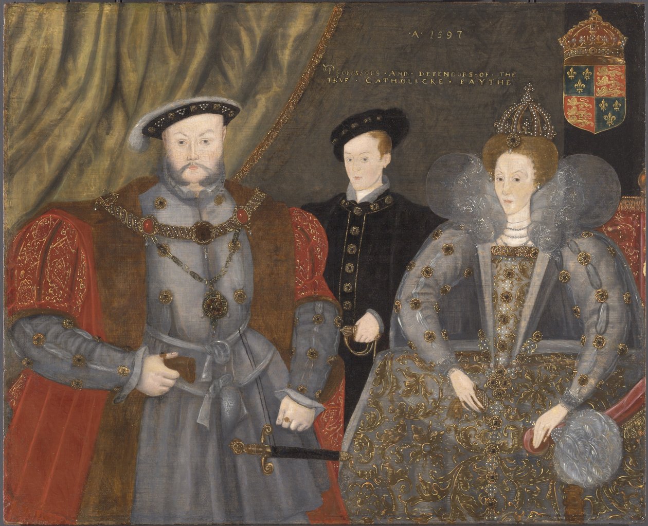 Henry VIII, Elizabeth I og Edward VI, 1597 av English School