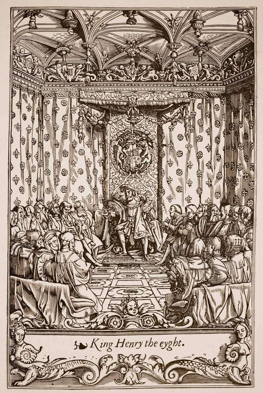 Henry VIII i parlamentet (sepia-bilde) av English School