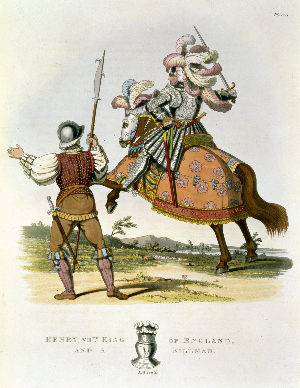 Henry VII, konge av England (1457-1509) og en Billman, 1490, fra Ancient Armor av Samuel Rush Meyrick, 1824 av English School