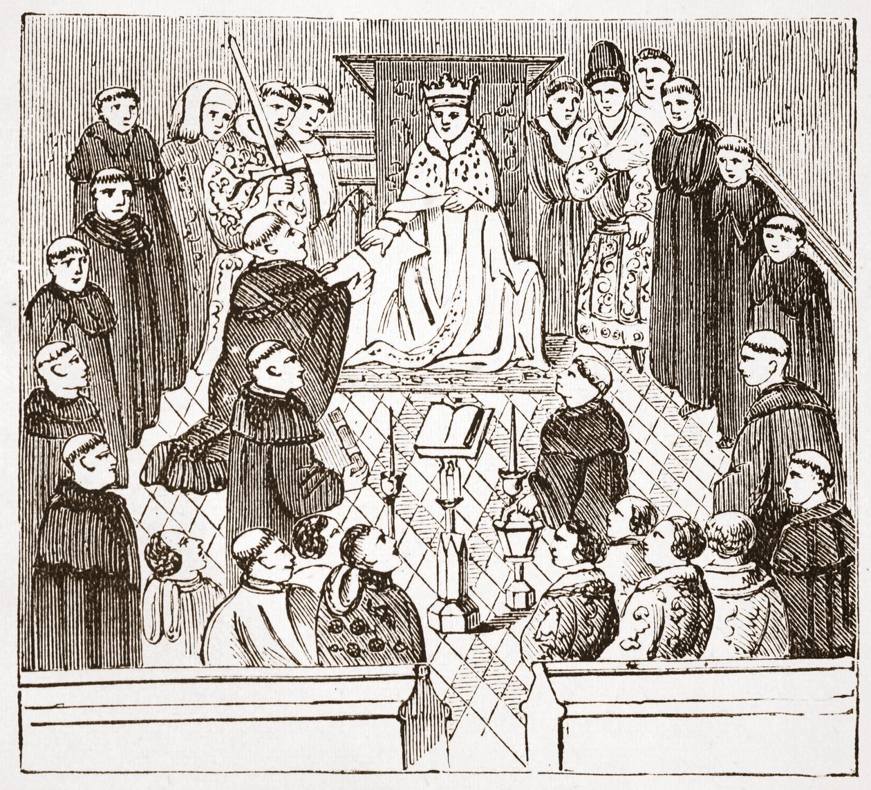 Henry V og hans parlament (fra Harleian MMS ved British Museum), illustrasjon fra The History of Protestantism av James Aitken Wylie (1808-1890), pub. 1878 av English School