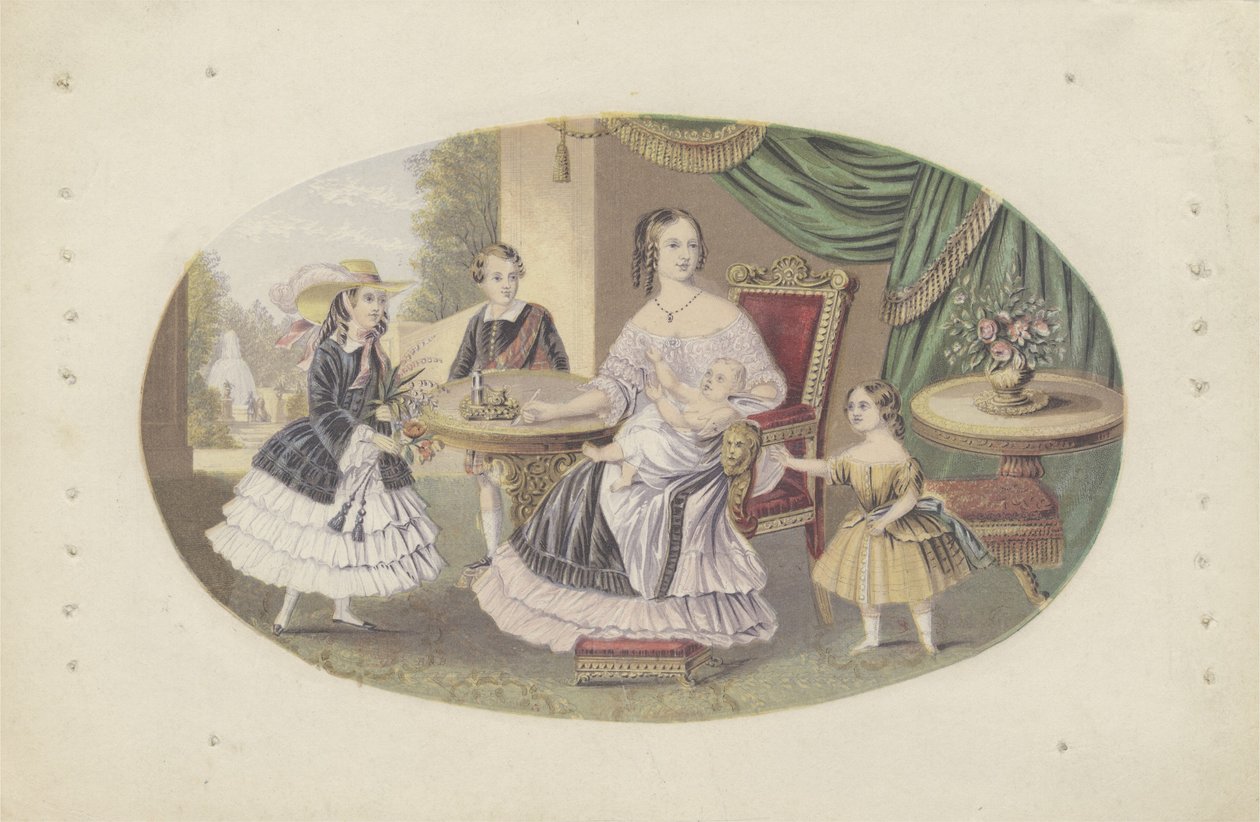 Hennes Majestet Dronning Victoria og familie, ca. 1851 (akvatint) av English School