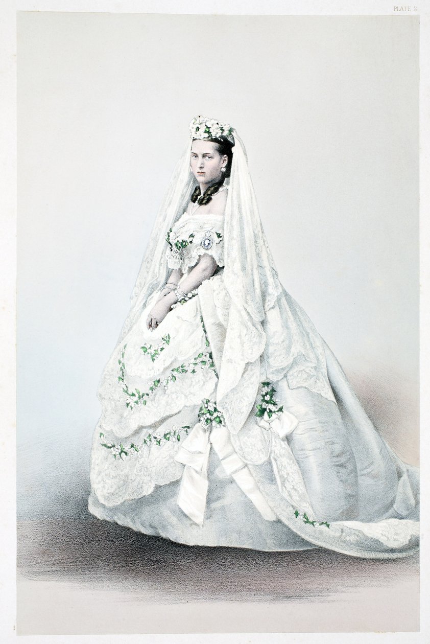Hennes Kongelige Høyhet Prinsesse Alexandra Caroline av Danmark, fra A Memorial of the Marriage of Edward VII and Alexandra of Denmark, pub. 1864 av English School