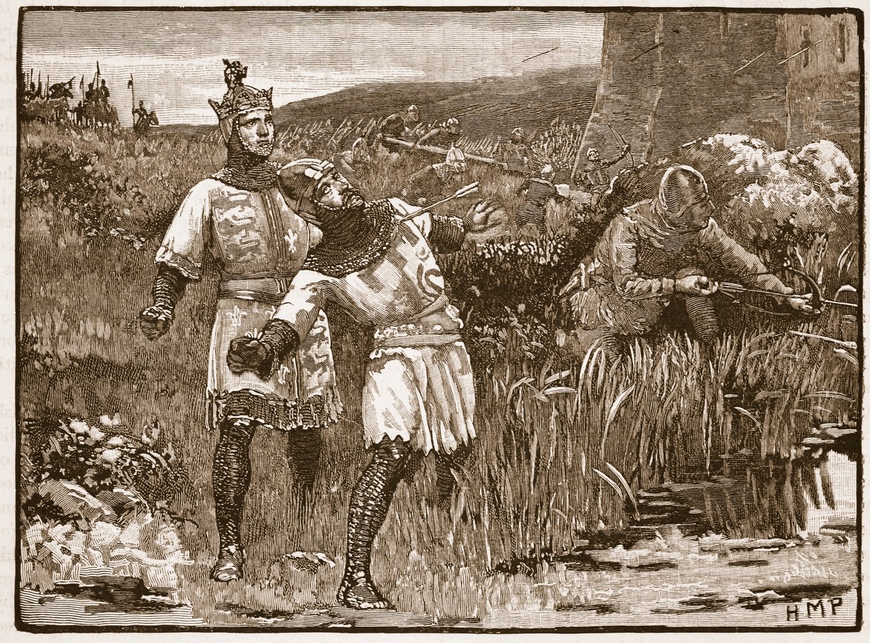 Heroism of St. Clair at the Siege of Bridgnorth Castle, illustrasjon fra Cassells Illustrated History of England (sepia-bilde) av English School