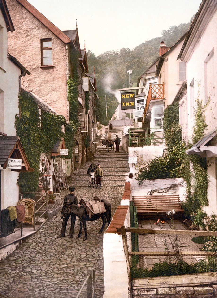 High Street, Clovelly (håndfarget bilde) av English School