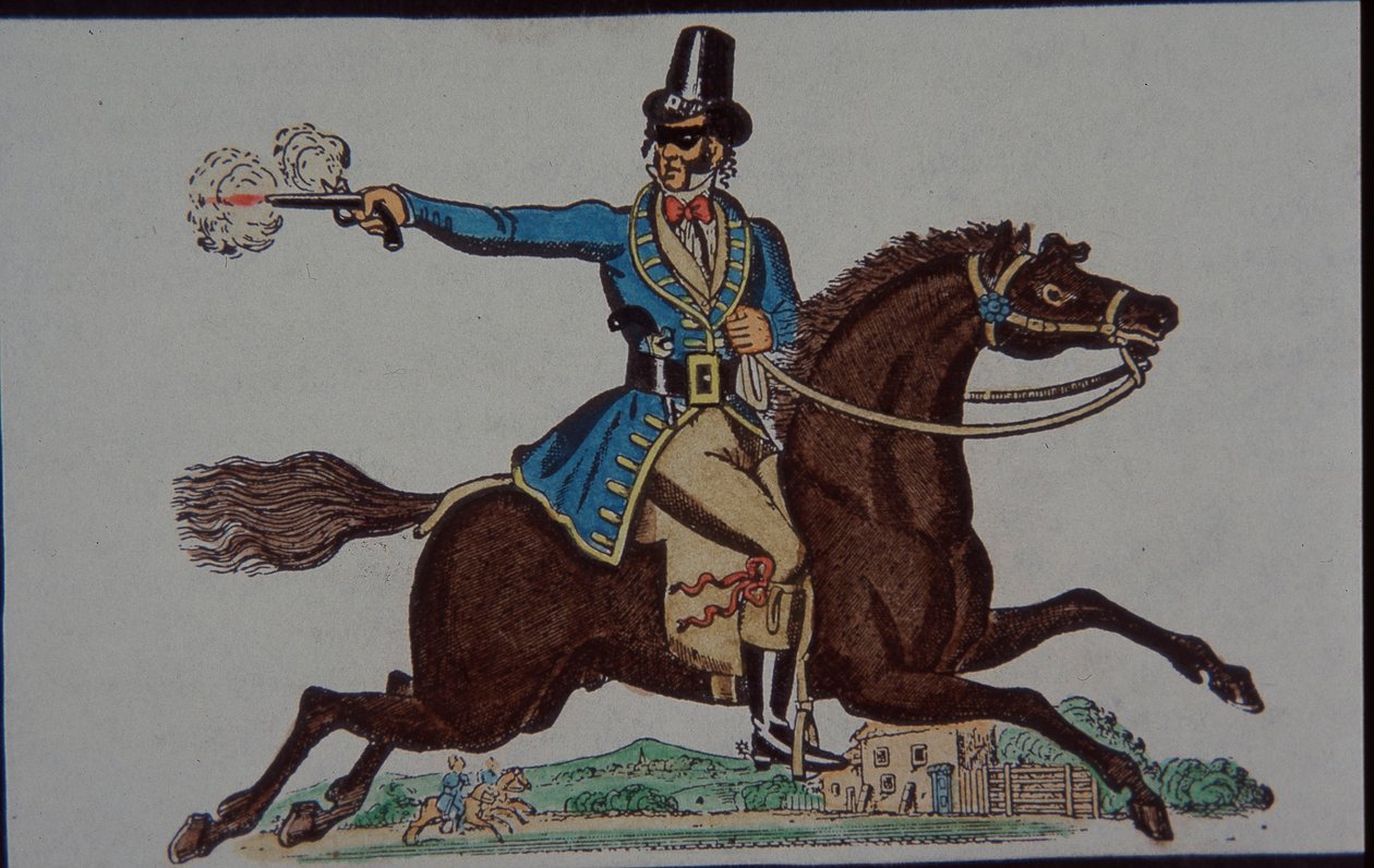 Highwayman-figur for viktoriansk leketeater for barn (håndfarget gravering) av English School