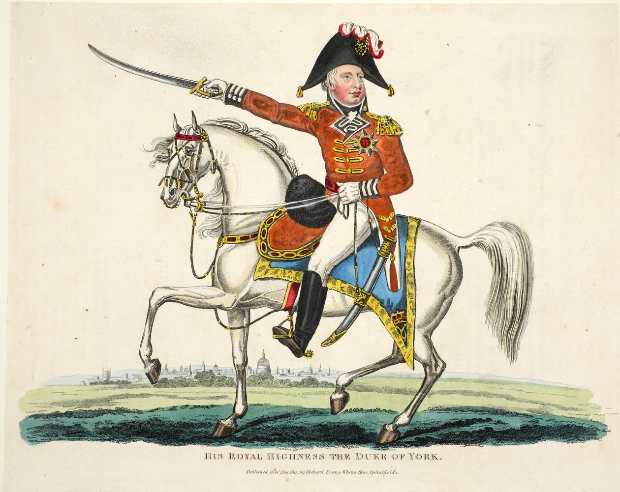 Hans Kongelige Høyhet, The Duke of York, pub. av Richard Evans, gravert av Romney, illustrasjon fra An Historical Account of the Battle of Waterloo av William Mudford, 1816 av English School