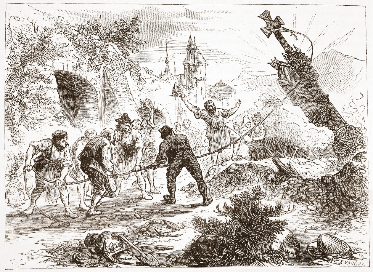 Hottinger ødelegger bildet, illustrasjon fra The History of Protestantism av James Aitken Wylie (1808-1890), pub. 1878 av English School