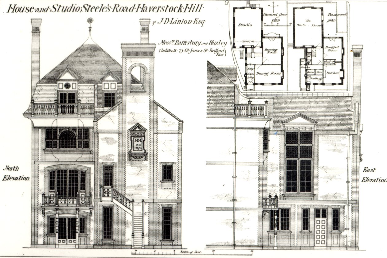 House and Studio, Steeles Road, Haverstock Hill, fra The Building News, 9. februar 1877 av English School