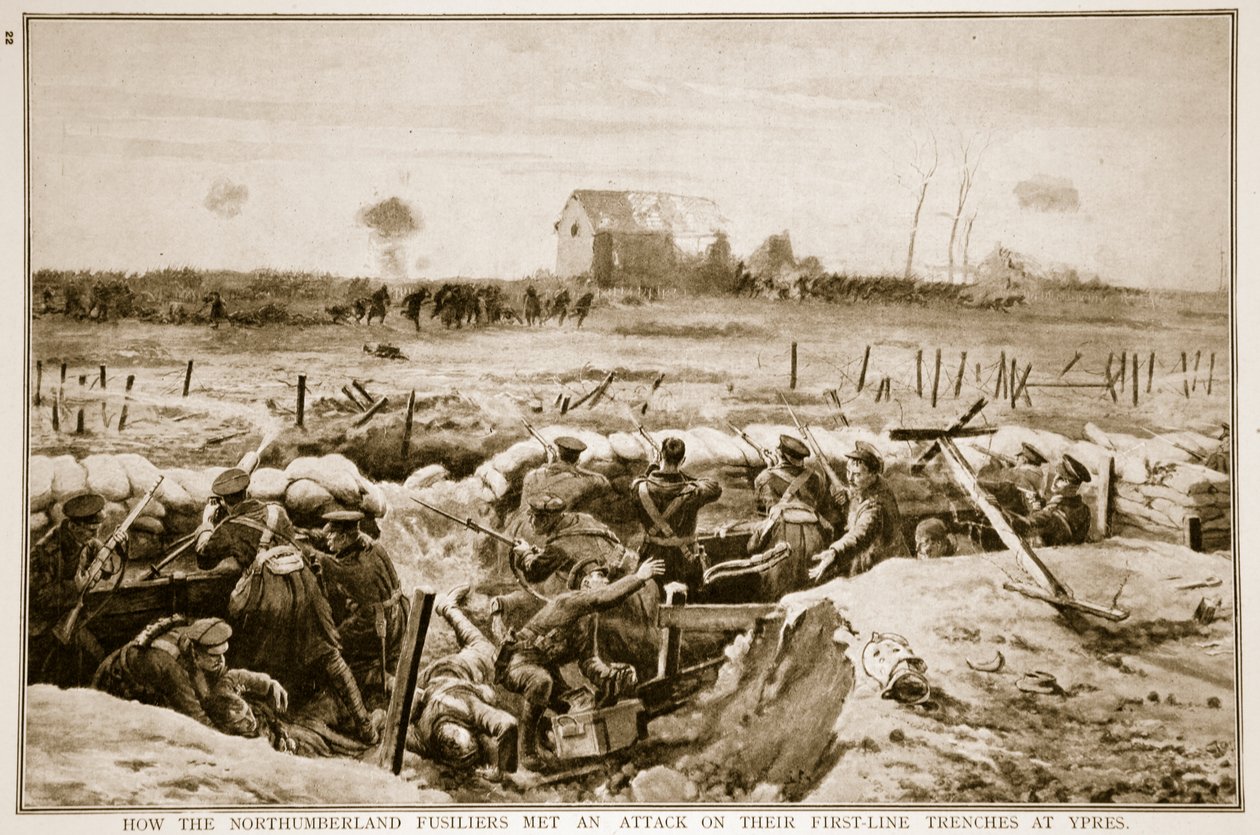 Hvordan Northumberland Fusiliers møtte et angrep på deres førstelinjegraver i Ypres, 1914-19 av English School