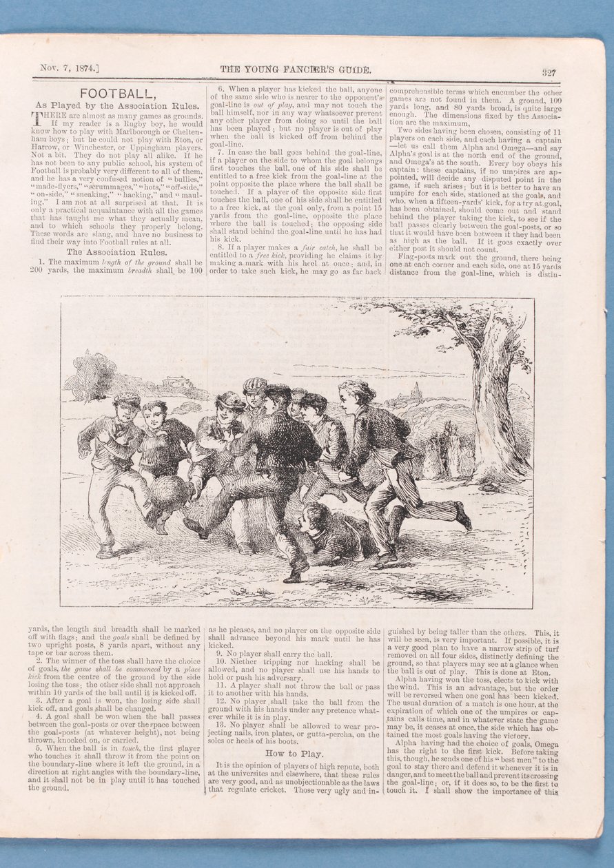 How to Play Football by the Association Rules, artikkel fra The Young Fanciers Guide, 1874 (se også 315146) av English School