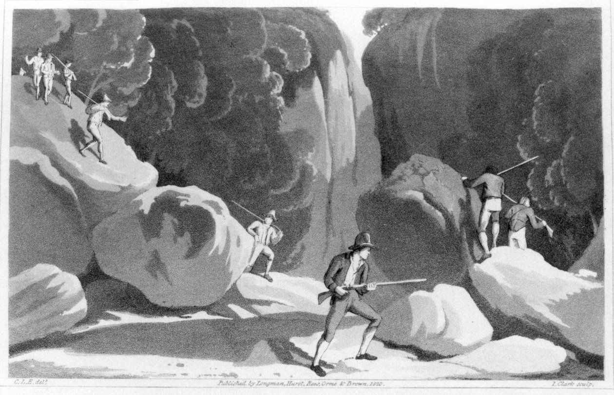 Jaktbanditter i Italia, fra Three Months Passed in the Mountains East of Roma i 1819 av Maria Graham (1785-1842) 1820 av English School