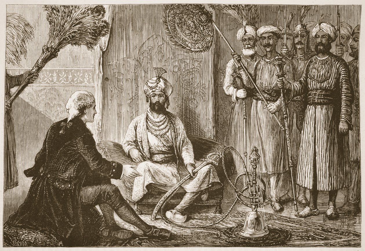 Hyder Ali og misjonæren, illustrasjon fra Cassells Illustrated History of India av James Grant, pub. 1879 av English School