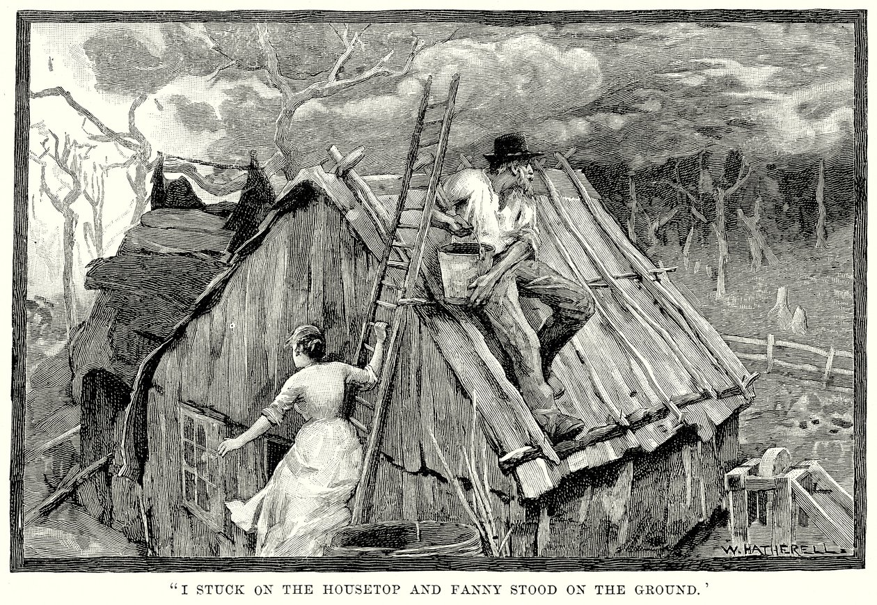 quot;Jeg satt fast på hustaket og Fanny sto på bakkenquot; (gravering) av English School