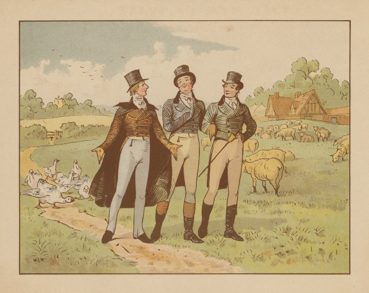 Illustrasjon til Varehandelsmennene, ca. 1880 (fargelitografi) av English School
