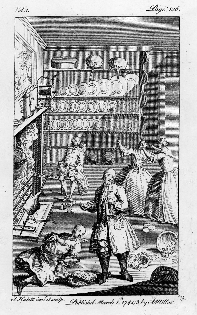 Illustrasjon fra "The History of the Adventures of Joseph Andrews and of his friend Mr Abraham Adams" av Henry Fielding, publisert 1742 av English School