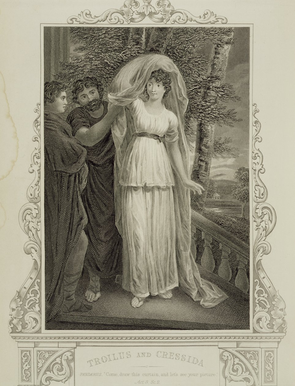 Illustrasjon fra Troilus og Cressida, akt III, scene 2, av William Shakespeare (1564-1616) av English School