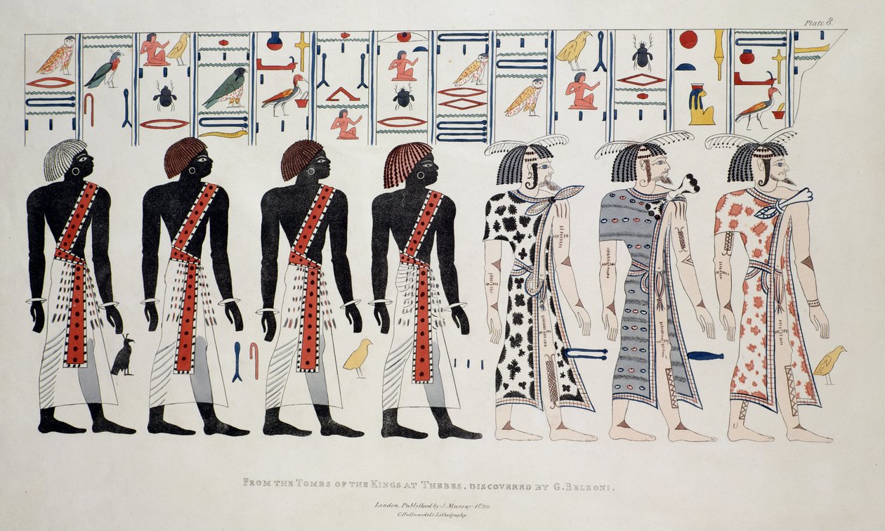 Illustrasjon fra Kongenes graver i Theben, oppdaget av G. Belzoni, trykk utgitt 1820 av English School