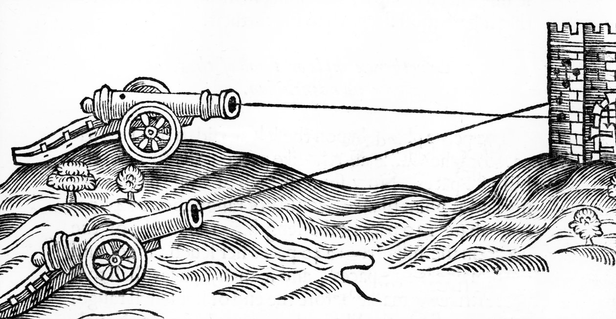Illustrasjon av Cannon Fire in The Art of Gunnery av Thomas Smith (fl.1600-27), 1628 av English School
