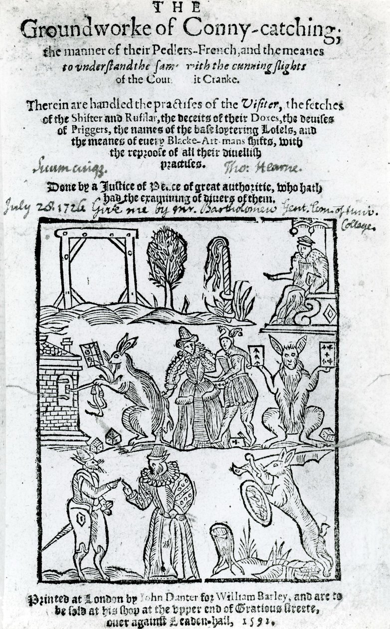 Illustrasjon av Groundworke of Conny-catching, 1592 av English School