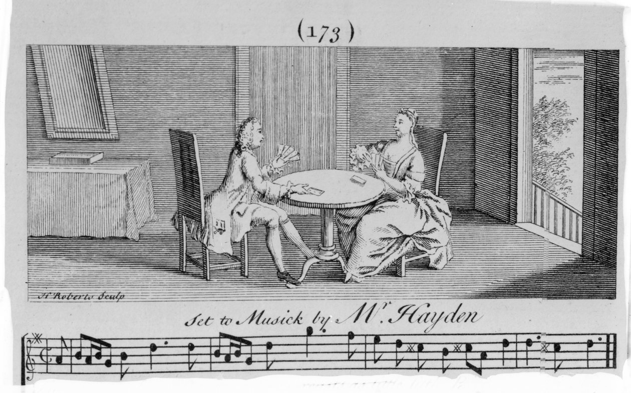 Illustrasjon til noteark av Joseph Haydn, gravert av H. Roberts av English School