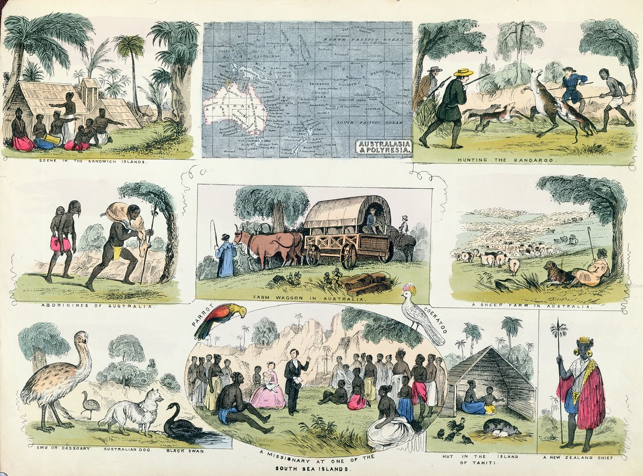 Illustrasjoner av Australia og Polynesia, fra en geografibok av English School