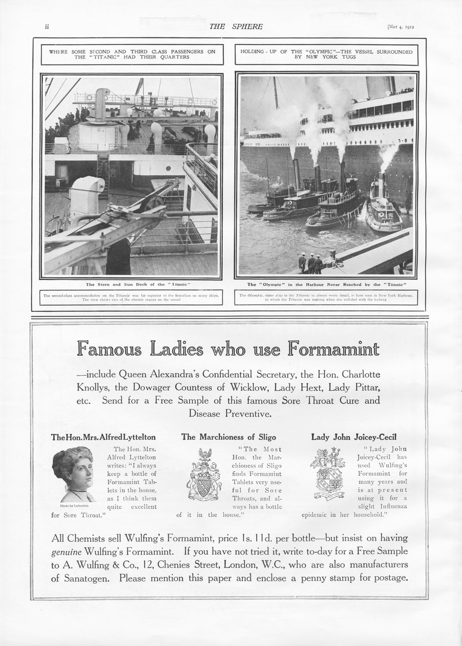 Illustrasjoner av Titanic og Olympic, fra The Sphere, 4. mai 1912 av English School