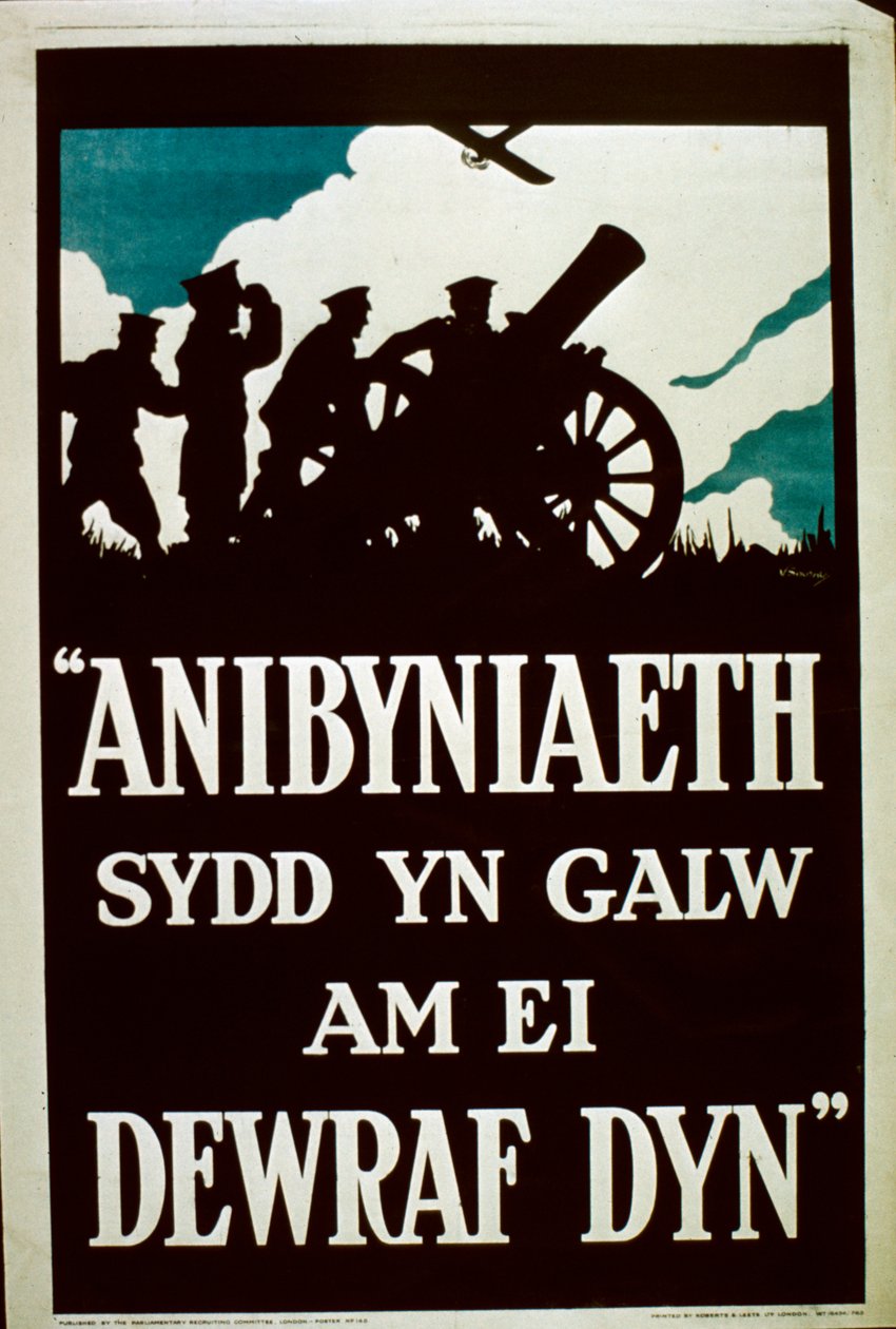Uavhengighet krever de modigste av menn - walisisk WWI-plakat av English School