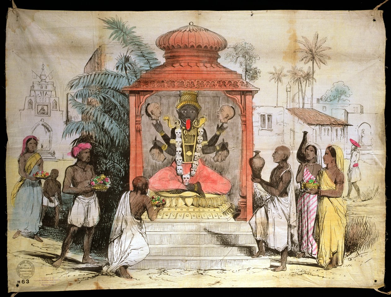 India, figur og tilbedelse av Kali, ca. 1850 (blekk og vask på tøy) av English School