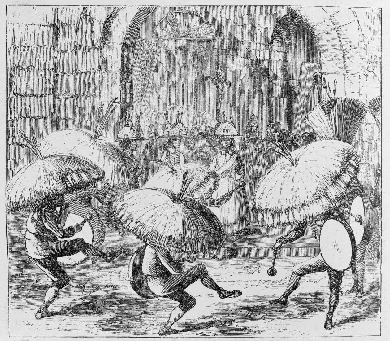 Indianere som feirer Chuno- eller potetfestivalen, Tiahuanaco, Bolivia, fra «Incidents of Travel and Exploration in the Land of the Incas» av E. George Squier, pub. i 1878 av English School