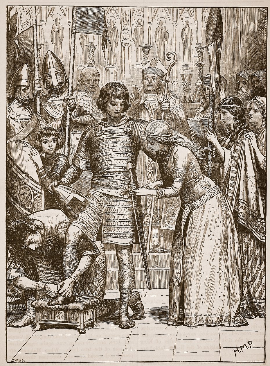 Innvielse til ridderordenen, illustrasjon fra Cassells Illustrated History of England (sepiafoto) av English School
