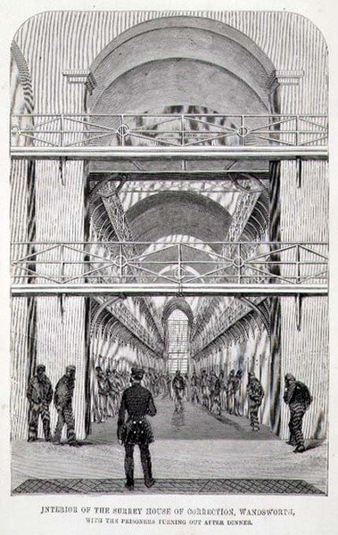 Interiør i Surrey House of Correction, Wandsworth, med fangene som vender ut etter middag, fra 