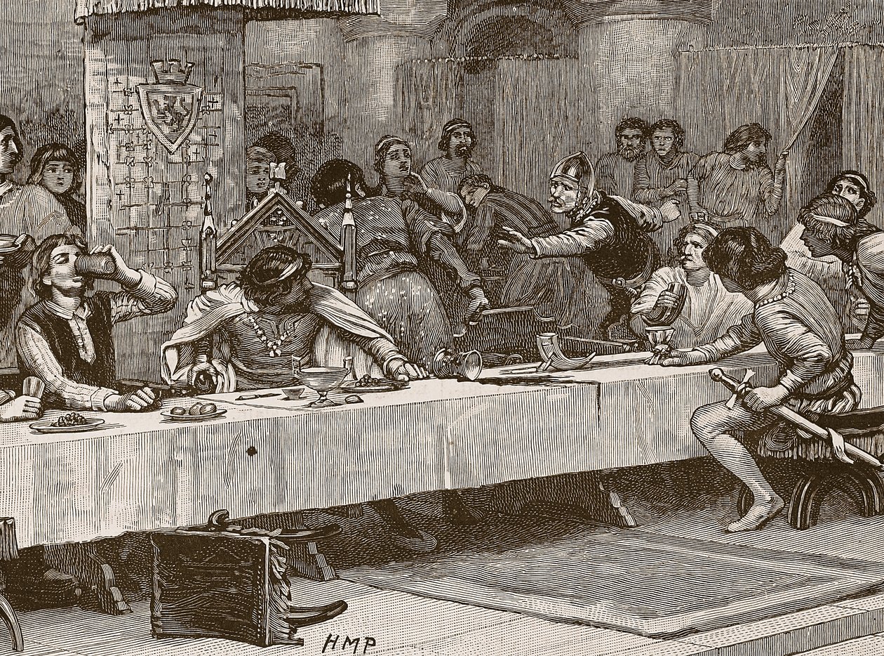 Interrupting Balliols Christmas Dinner, illustrasjon fra Cassells Illustrated History of England (sepia-bilde) av English School