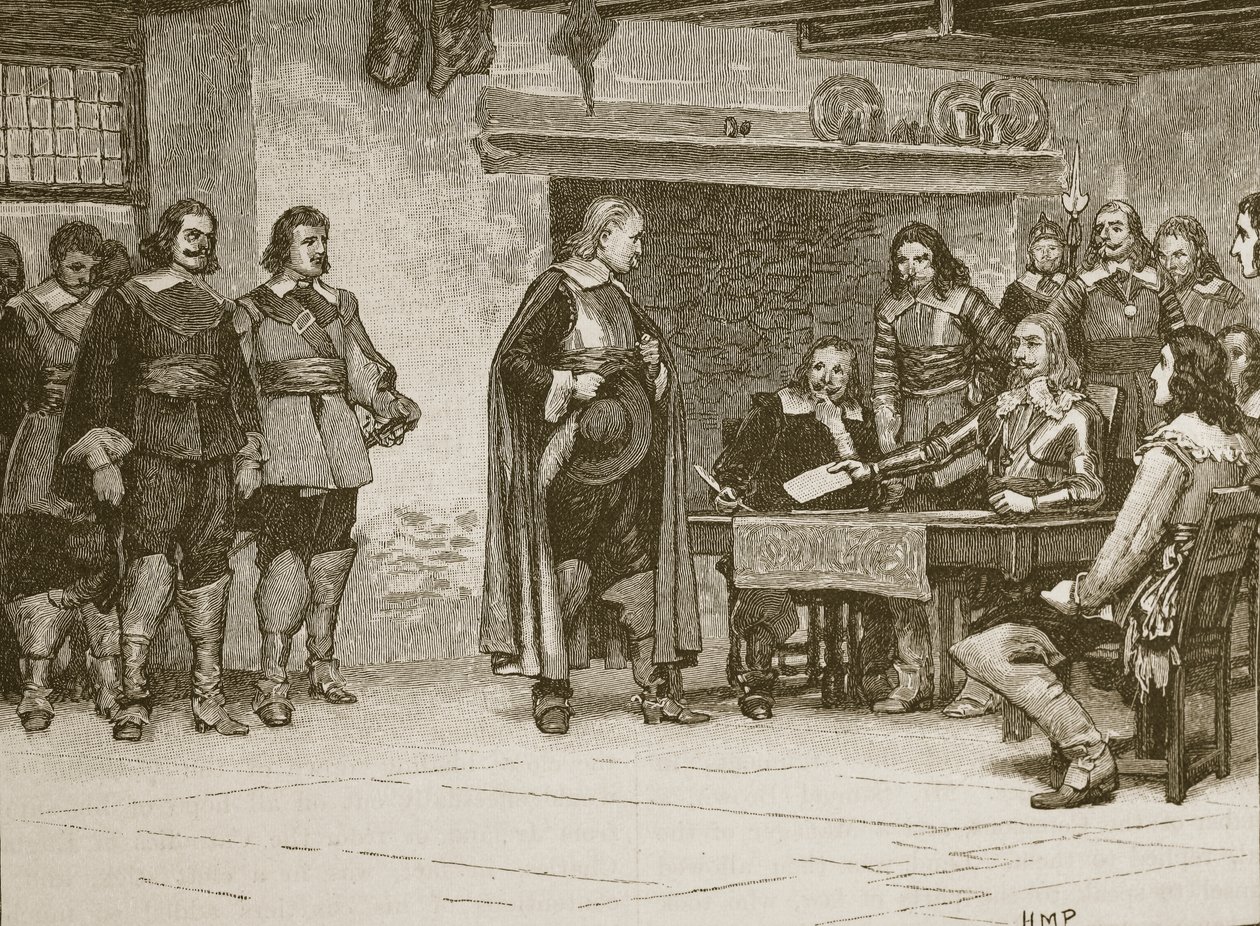 Intervju mellom Charles og jarlen av Denbigh, illustrasjon fra Cassells Illustrated History of England (sepiafoto) av English School