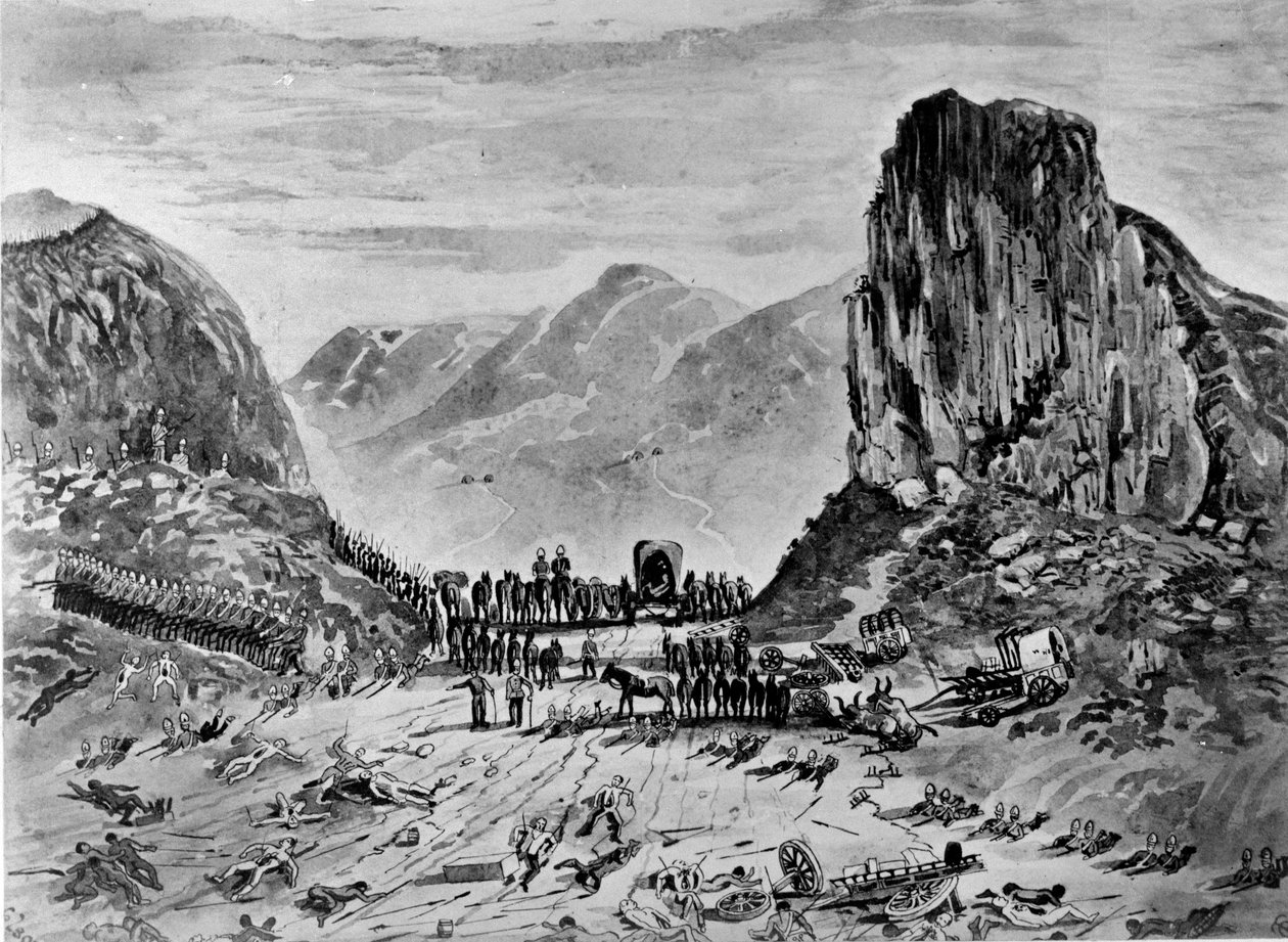 Isandhlwana etter slaget, 1879 (penn og blekk og vask på papir) av English School