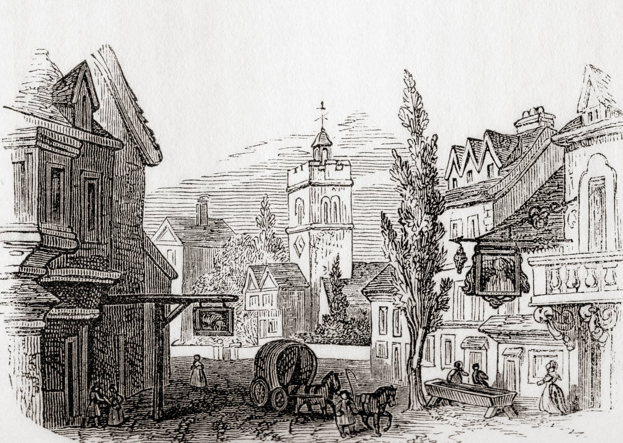 Islington, Stor-London, England i 1760, fra Old England: A Pictorial Museum, pub. 1847 av English School