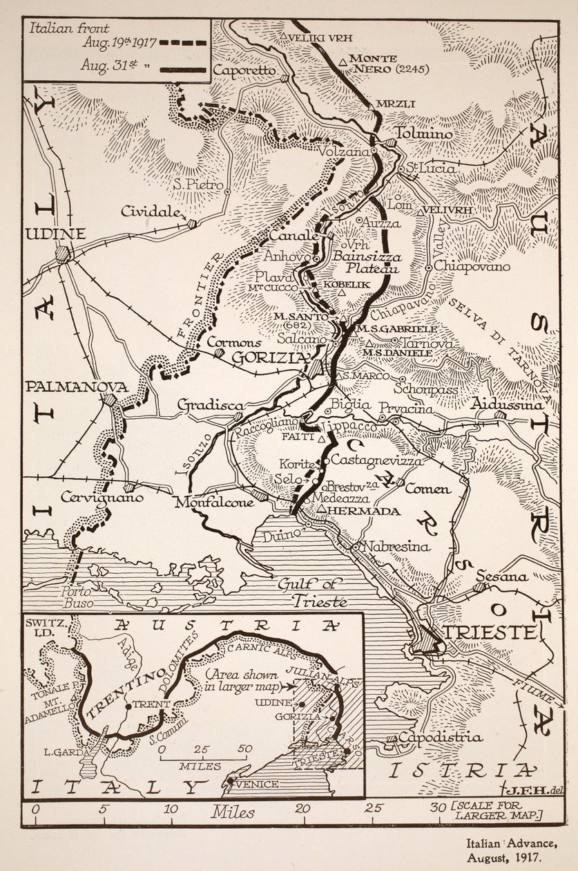 Italiensk fremskritt, august 1917 av English School