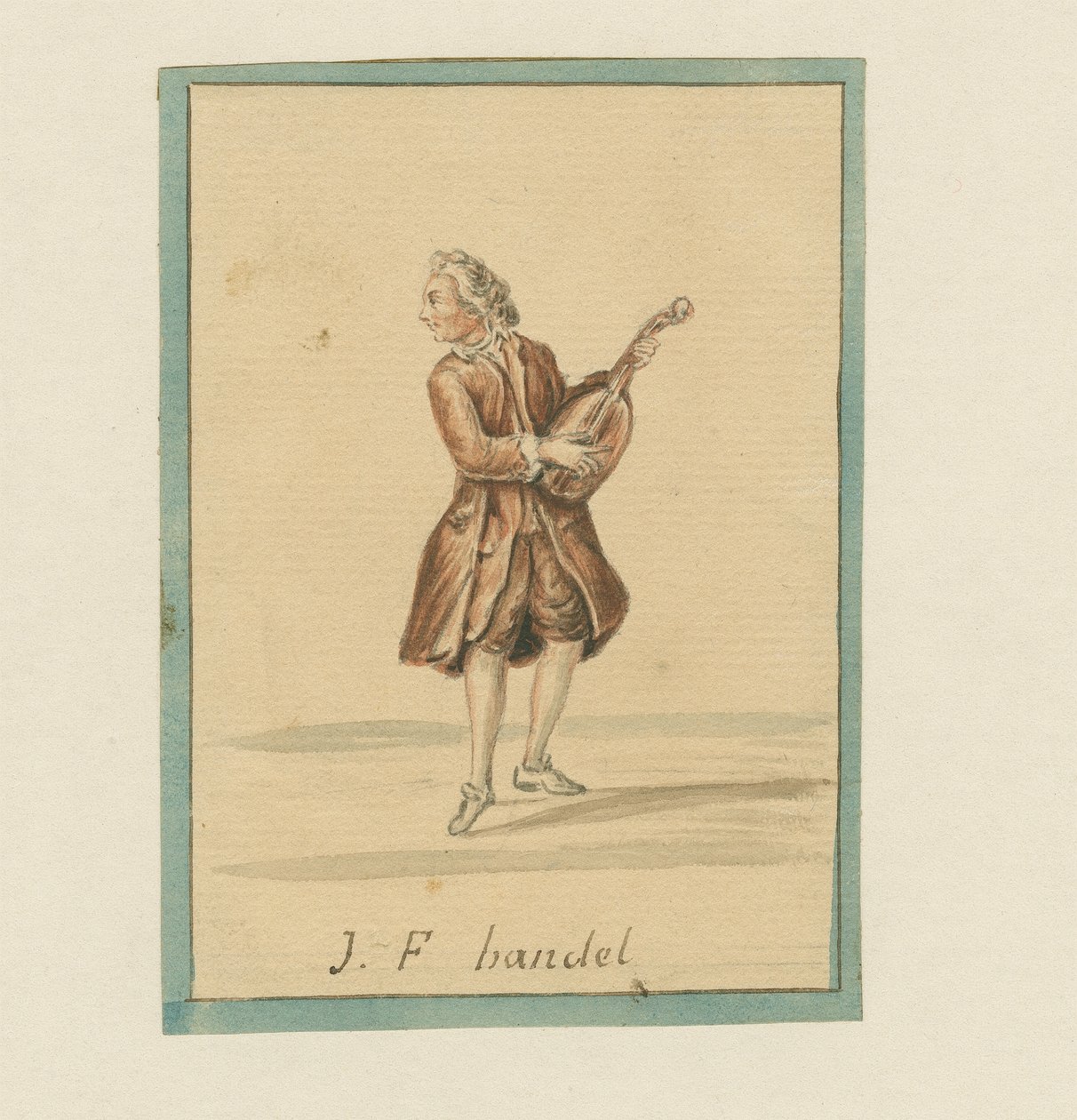 J. F. Handel, midten av 1800-tallet (penn og blekk, fargestift og vask på papir) av English School