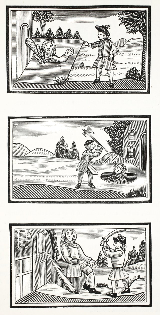 Jack and the Giants, illustrasjon fra Chap-books of the Eighteenth Century av John Ashton, pub. 1882 av English School