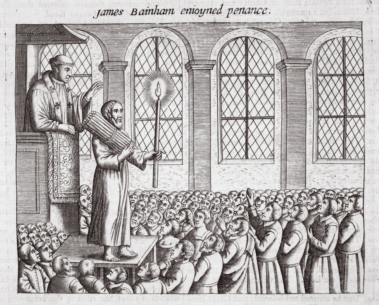 James Bainham likte bot, illustrasjon fra Acts and Monuments av John Foxe, niende utgave, pub. 1684 av English School