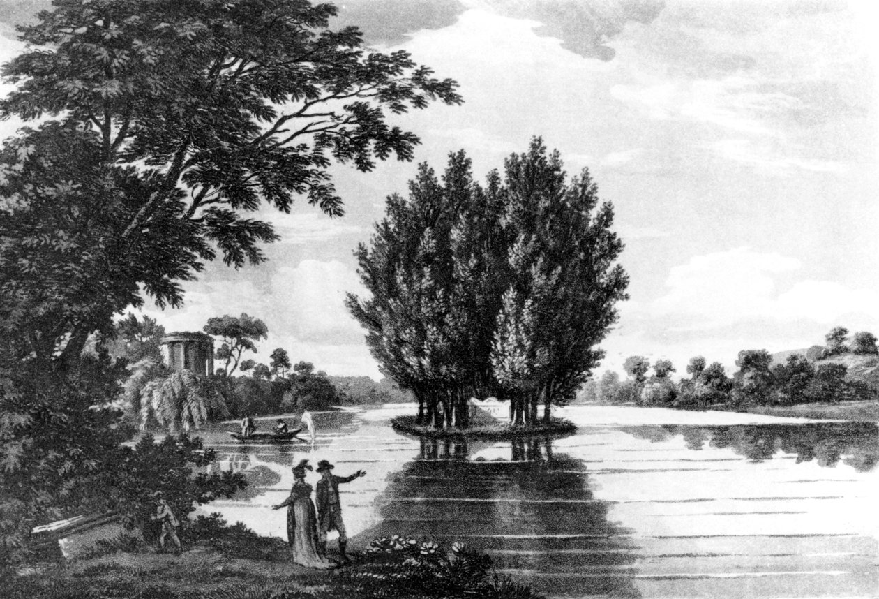 Jean-Jacques Rousseaus (1712-78) grav i Ermenonville, fra A Sporting Tour Through France in a Series of Letters to the Earl of Darlington av oberst Thomas Thornton, publisert 1806 (bw foto) av English School