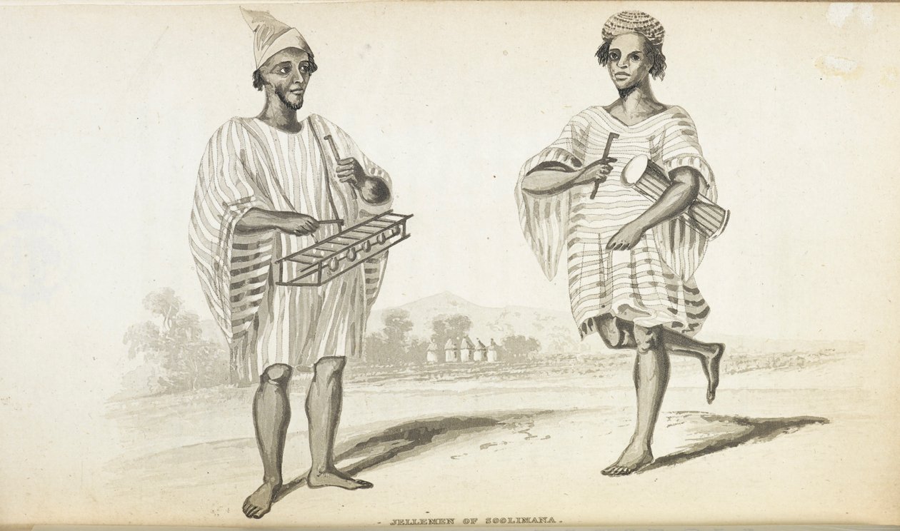 Jellemen av Solimana. The Musicians of West Africa, av Alexander Gordon Laing, publ. 1825 (medlemmer) av English School