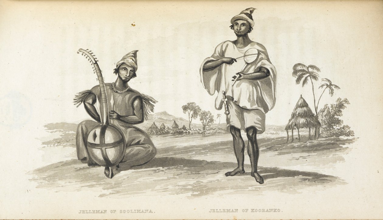 Jellemen av Solimana. The Musicians of West Africa, av Alexander Gordon Laing, publ. 1825 (medlemmer) av English School